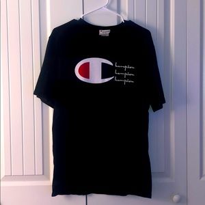 Champions Black Embroidered Logo Tee